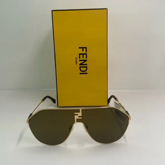 💯- New Original Fendi FE40080U round sunglasses Shiny endura gold / brown